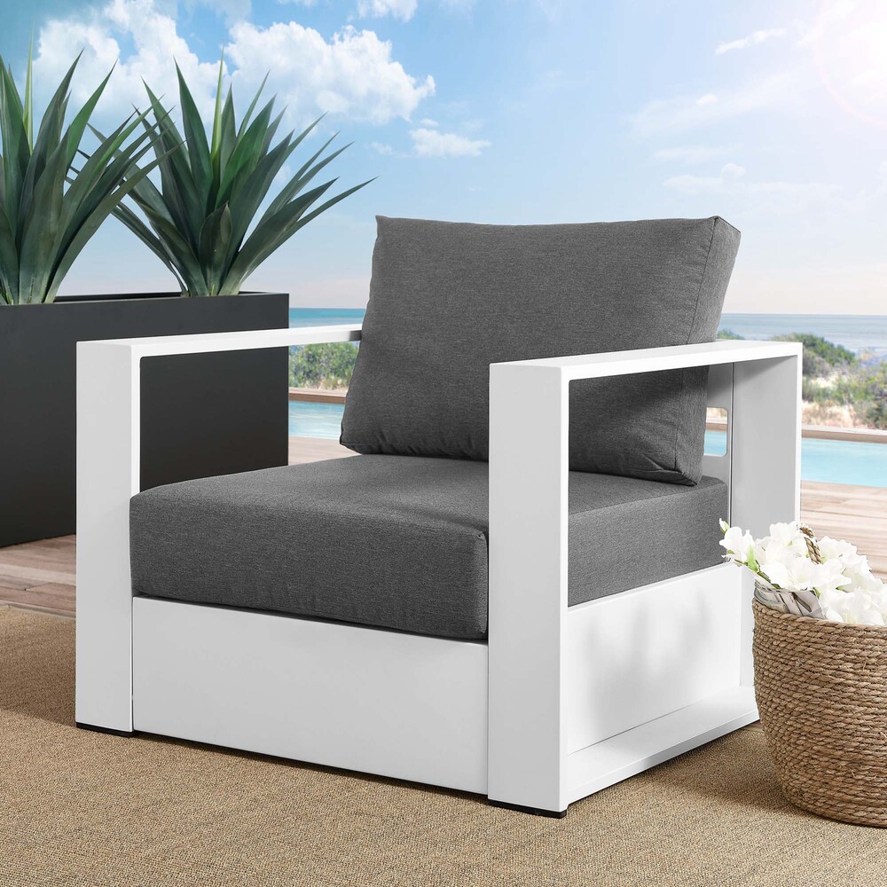 Tahoe Outdoor Patio Powder-Coated Aluminum Armchair in White Charcoal by Modway - Image 7