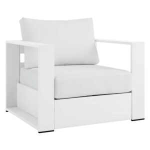 Tahoe Outdoor Patio Powder-Coated Aluminum Armchair in White White by Modway