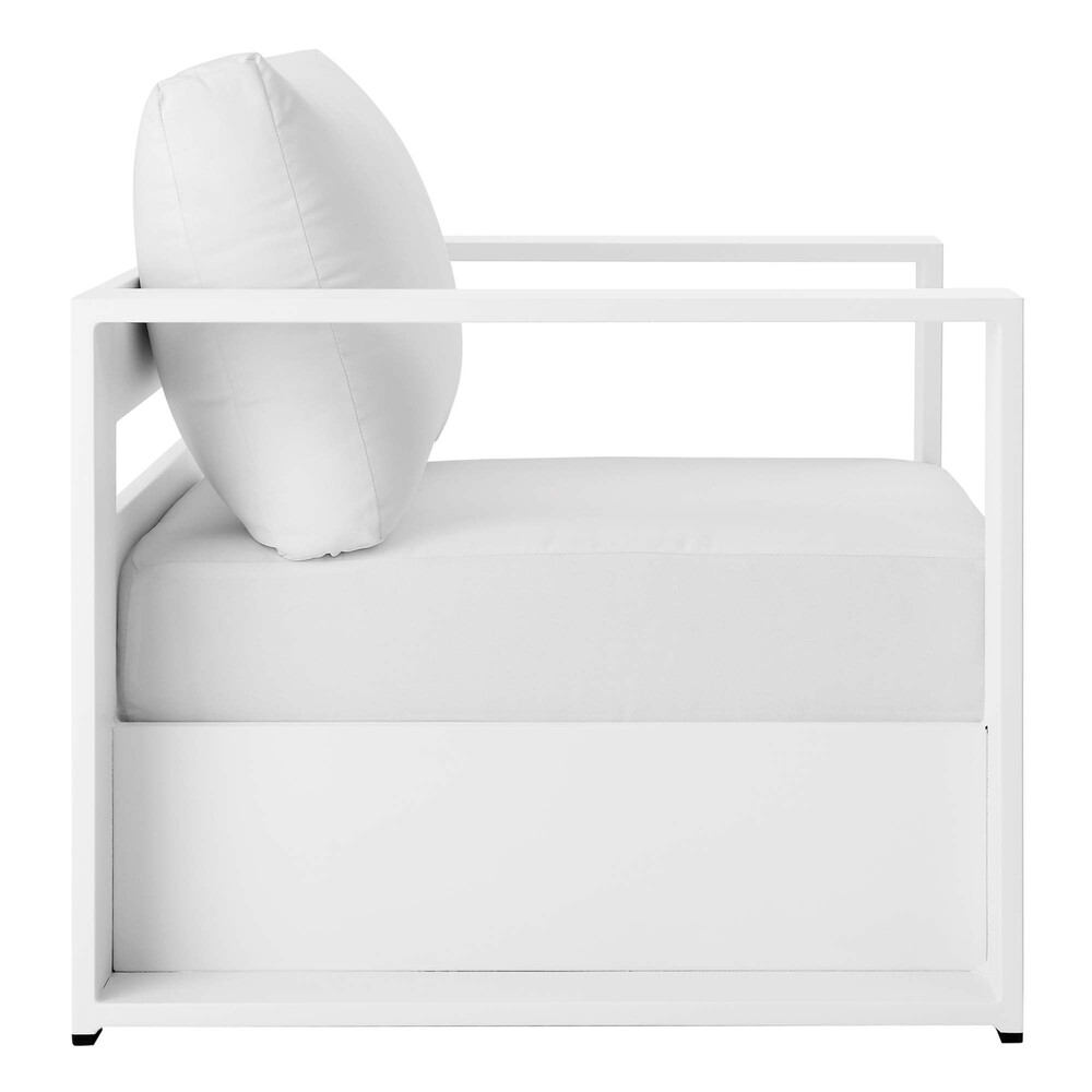 Tahoe Outdoor Patio Powder-Coated Aluminum Armchair in White White by Modway - Image 3