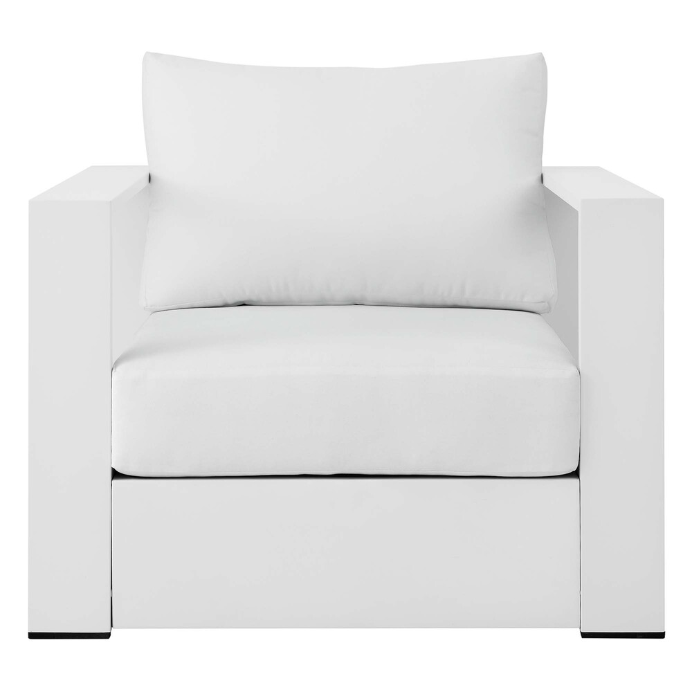 Tahoe Outdoor Patio Powder-Coated Aluminum Armchair in White White by Modway - Image 5