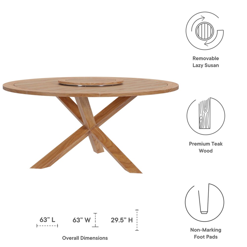Wellspring 63" Outdoor Patio Teak Wood Dining Table in Natural by Modway - Image 2
