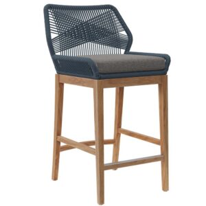 Wellspring Outdoor Patio Teak Wood Bar Stool in Blue Graphite by Modway