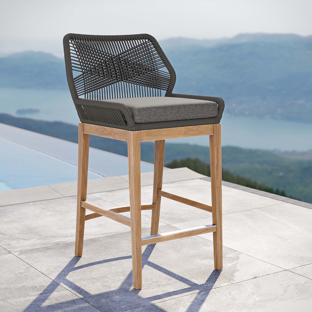 Wellspring Outdoor Patio Teak Wood Bar Stool in Gray Graphite by Modway - Image 6