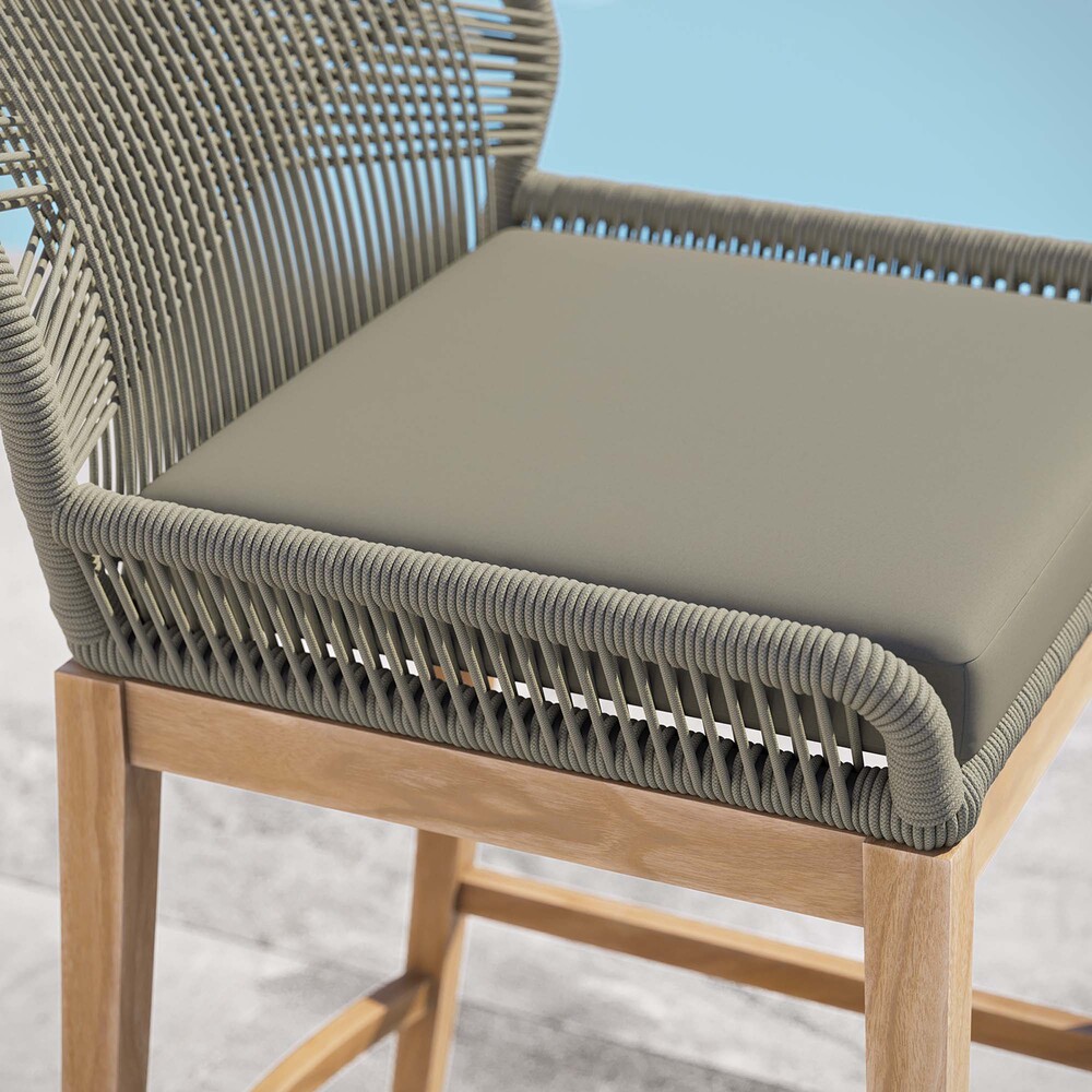 Wellspring Outdoor Patio Teak Wood Bar Stool in Light Gray Greige by Modway - Image 7