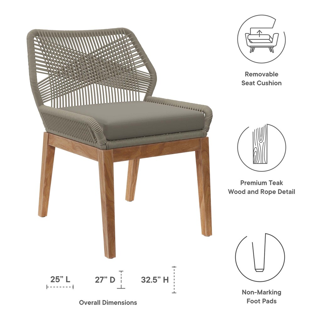 Wellspring Outdoor Patio Teak Wood Dining Chair in Light Gray Greige by Modway - Image 2