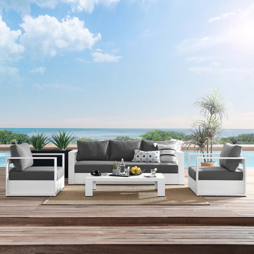 Tahoe 4-Piece Outdoor Patio Powder-Coated Aluminum Set in White Charcoal by Modway - Image 15