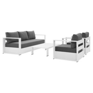 Tahoe 4-Piece Outdoor Patio Powder-Coated Aluminum Set in White Charcoal by Modway