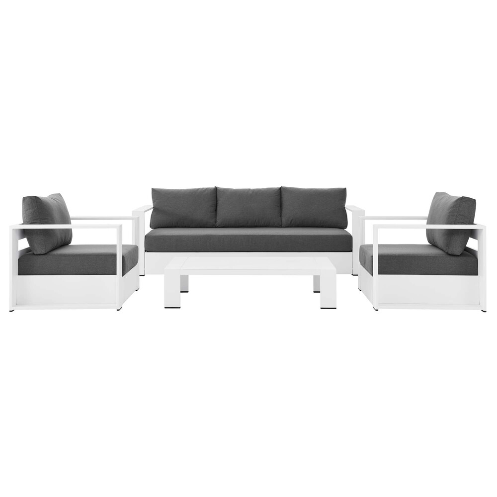 Tahoe 4-Piece Outdoor Patio Powder-Coated Aluminum Set in White Charcoal by Modway - Image 5