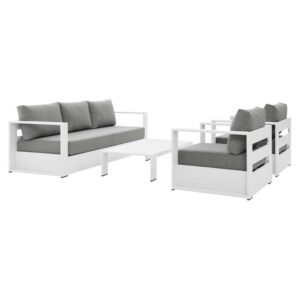 Tahoe 4-Piece Outdoor Patio Powder-Coated Aluminum Set in White Gray by Modway