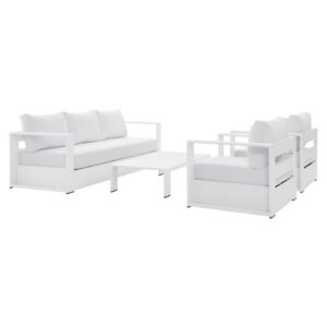Tahoe 4-Piece Outdoor Patio Powder-Coated Aluminum Set in White White by Modway