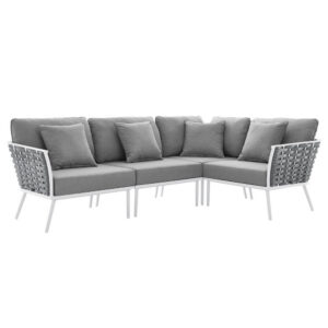 Stance Outdoor Patio Aluminum Large Sectional Sofa in White Gray by Modway