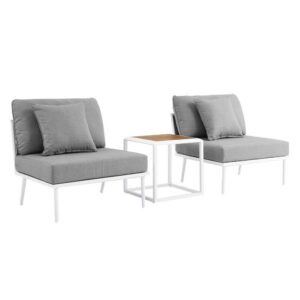 Stance 3 Piece Outdoor Patio Aluminum Set in White Gray by Modway