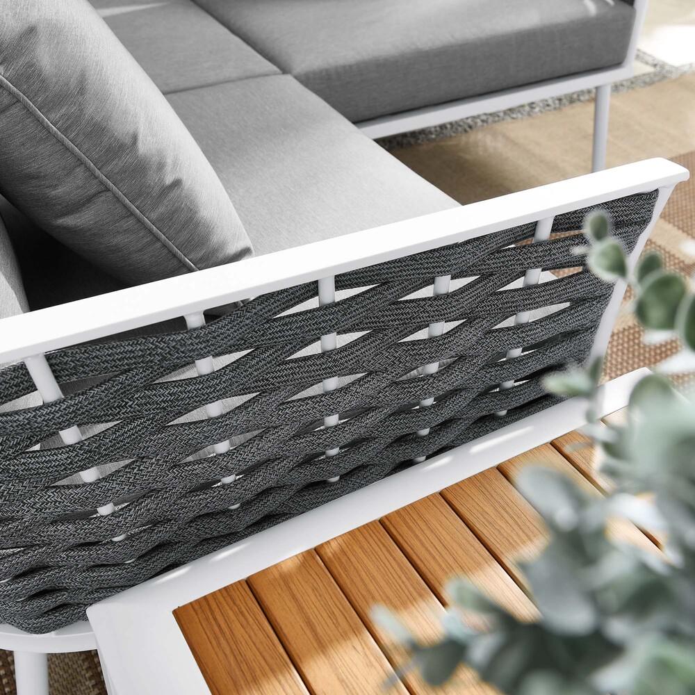 Stance 4 Piece Outdoor Patio Aluminum Sectional Sofa Set in White Gray by Modway - Image 16