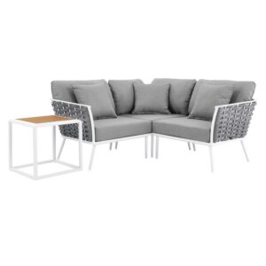 Stance 4 Piece Outdoor Patio Aluminum Sectional Sofa Set in White Gray by Modway