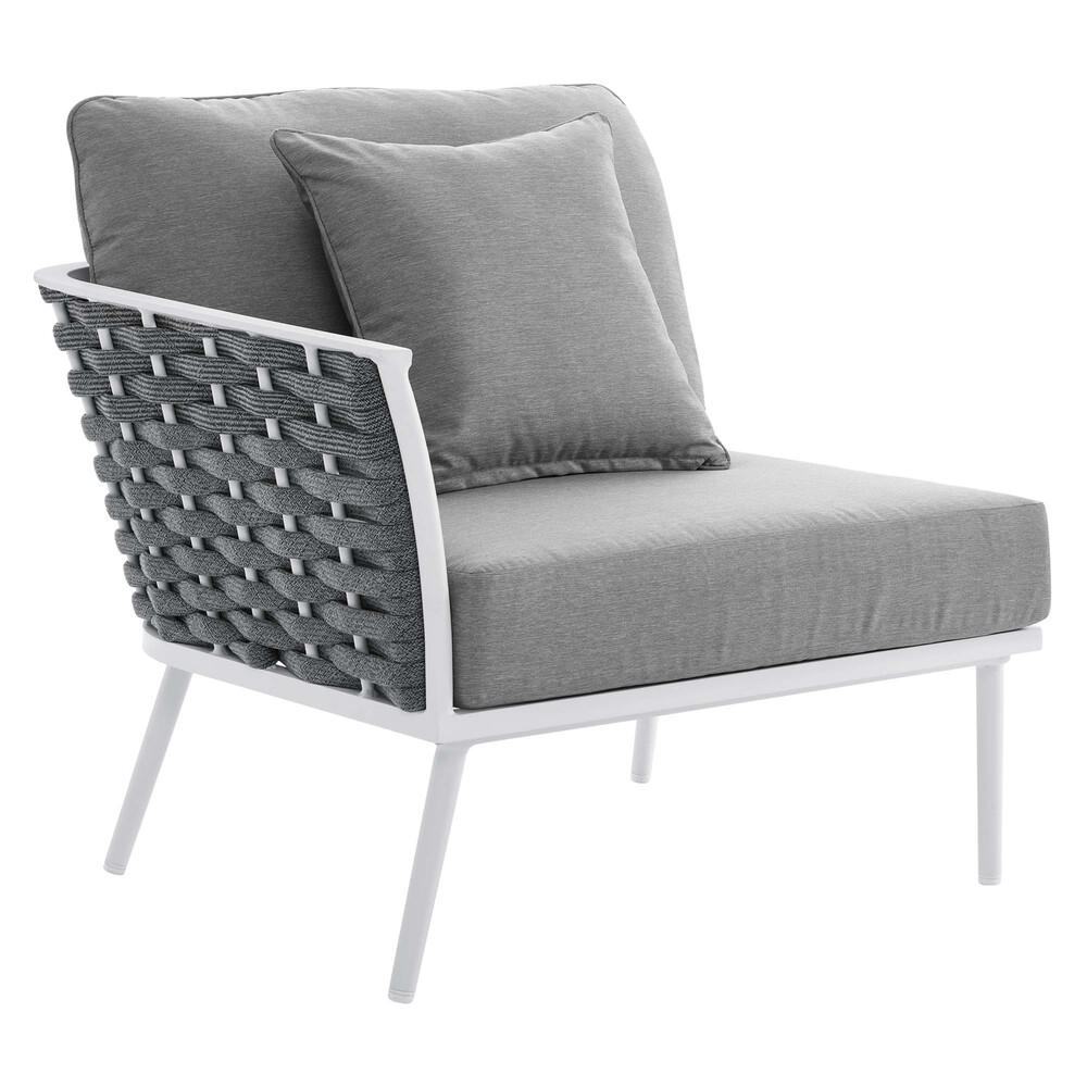 Stance 4 Piece Outdoor Patio Aluminum Sectional Sofa Set in White Gray by Modway - Image 5