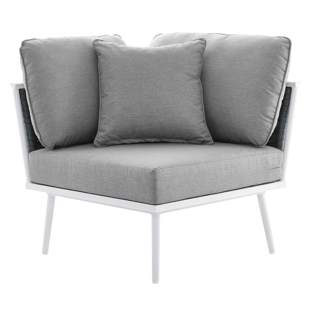 Stance 4 Piece Outdoor Patio Aluminum Sectional Sofa Set in White Gray by Modway - Image 11