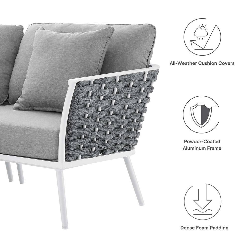 Stance 7 Piece Outdoor Patio Aluminum Sectional Sofa Set in White Gray by Modway - Image 4