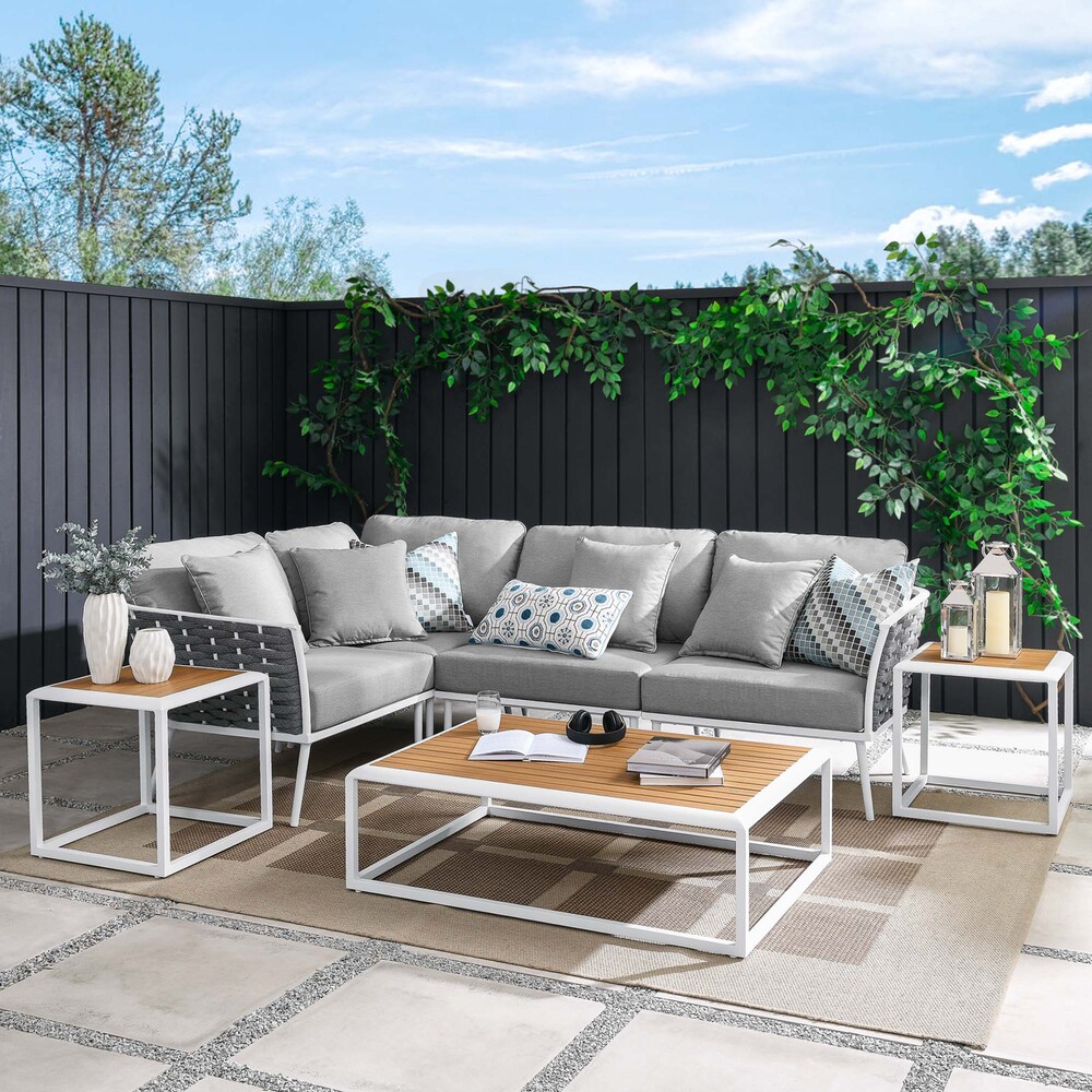 Stance 7 Piece Outdoor Patio Aluminum Sectional Sofa Set in White Gray by Modway - Image 16