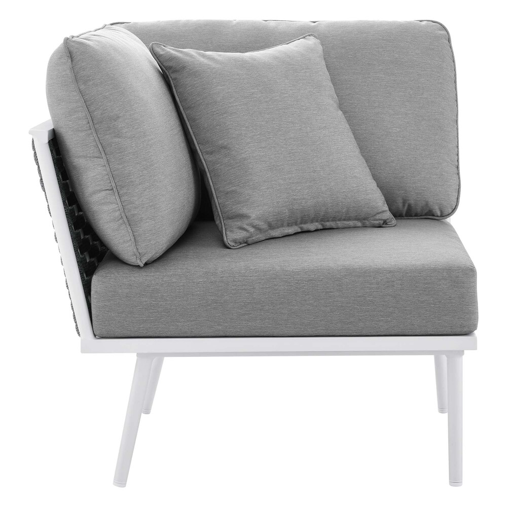 Stance 7 Piece Outdoor Patio Aluminum Sectional Sofa Set in White Gray by Modway - Image 8