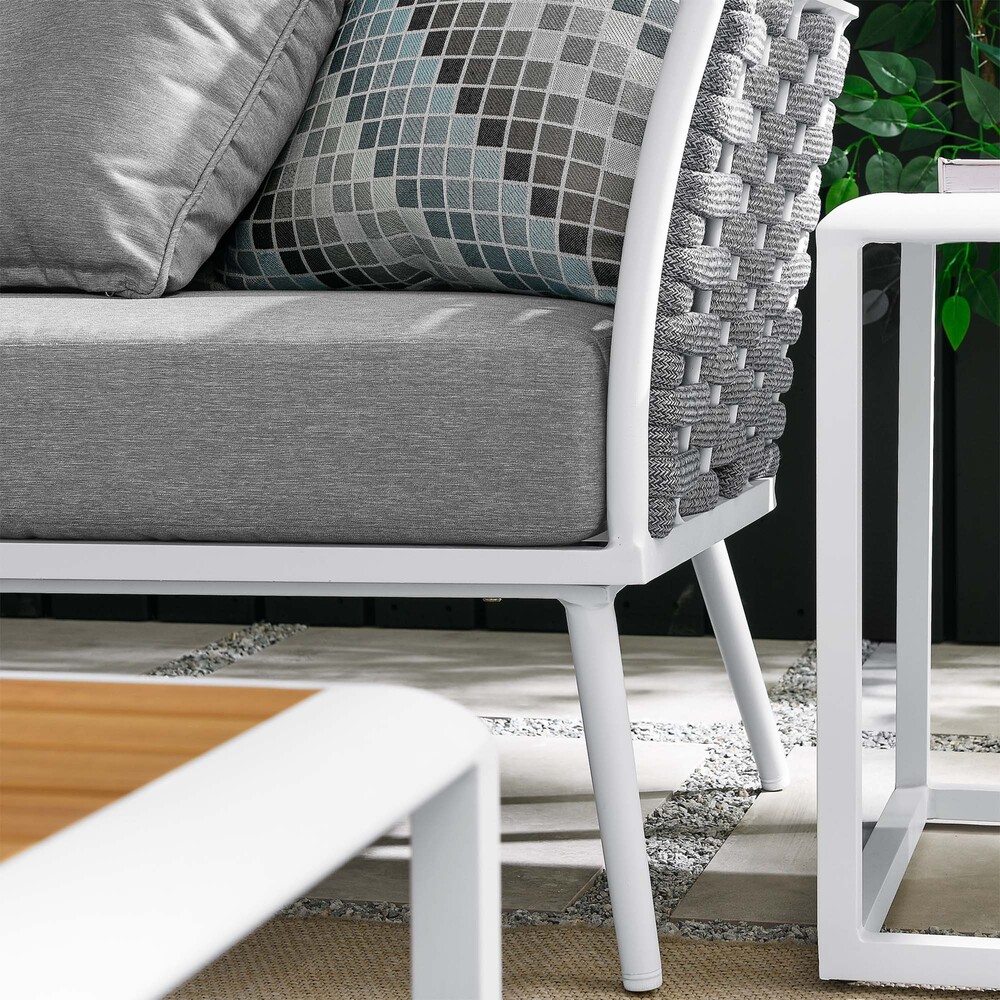 Stance 8 Piece Outdoor Patio Aluminum Sectional Sofa Set in White Gray by Modway - Image 17