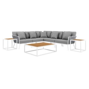Stance 8 Piece Outdoor Patio Aluminum Sectional Sofa Set in White Gray by Modway