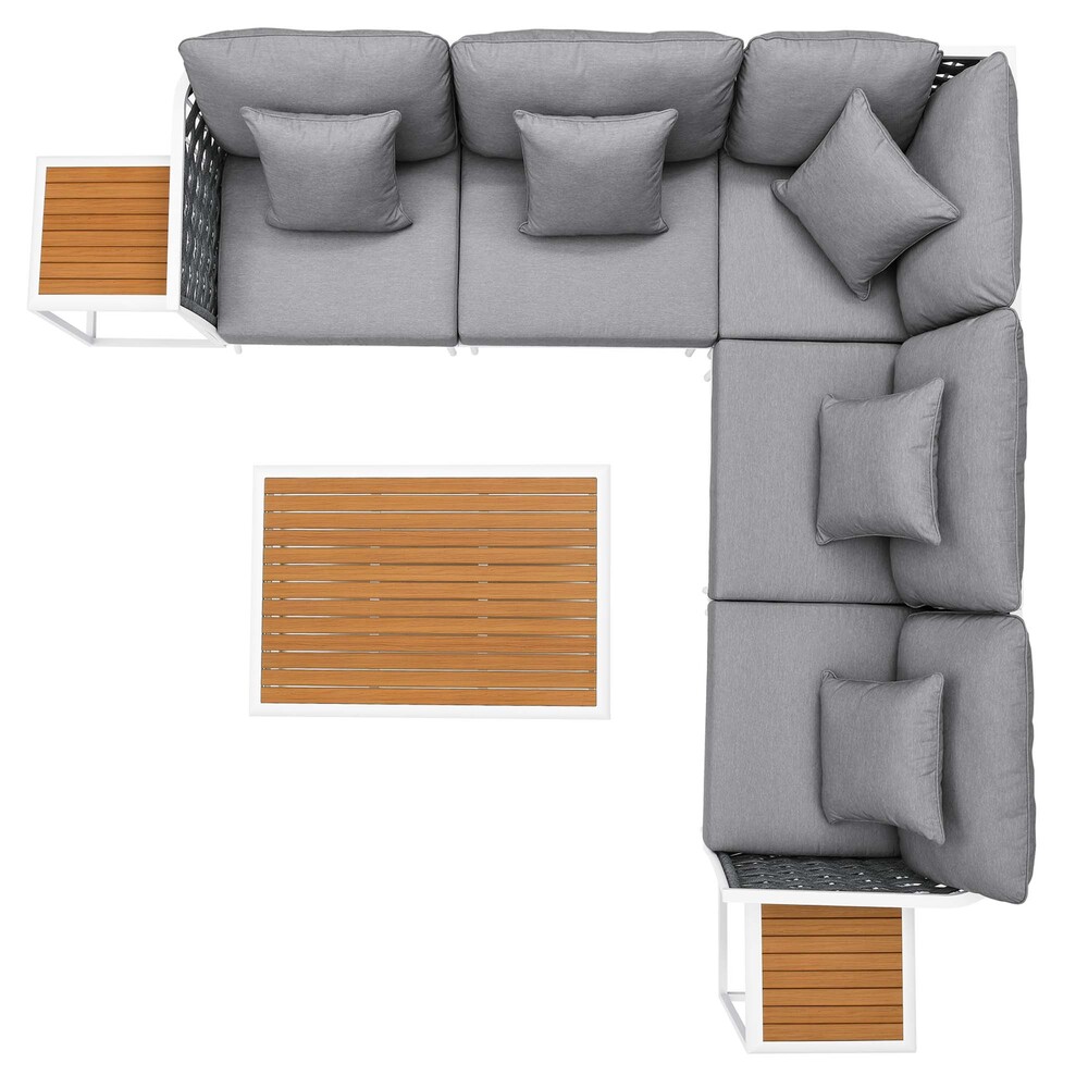 Stance 8 Piece Outdoor Patio Aluminum Sectional Sofa Set in White Gray by Modway - Image 5