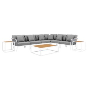Stance 9 Piece Aluminum Outdoor Patio Aluminum Sectional Sofa Set in White Gray by Modway