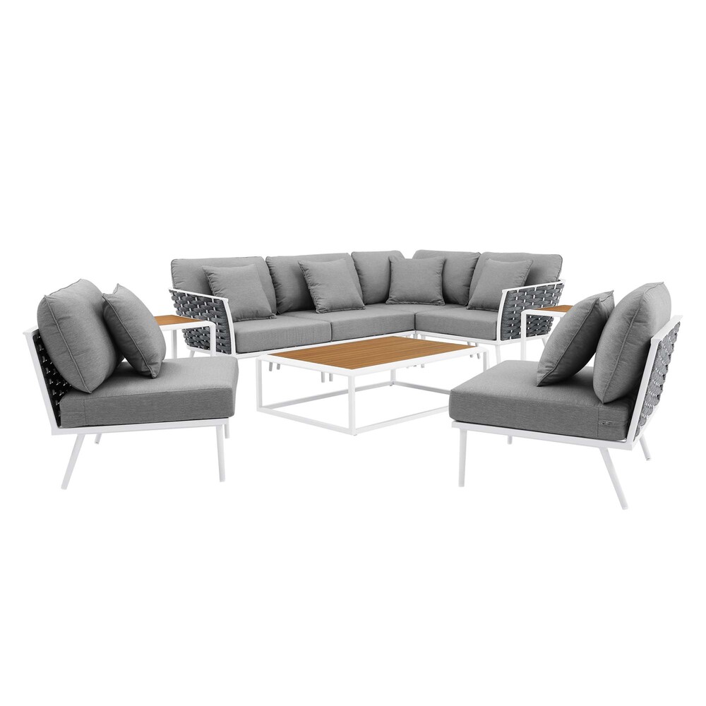Stance 9 Piece Aluminum Outdoor Patio Aluminum Sectional Sofa Set in White Gray by Modway - Image 5