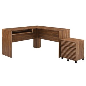 Render Wood Desk and File Cabinet Set by Modway in Walnut by Modway