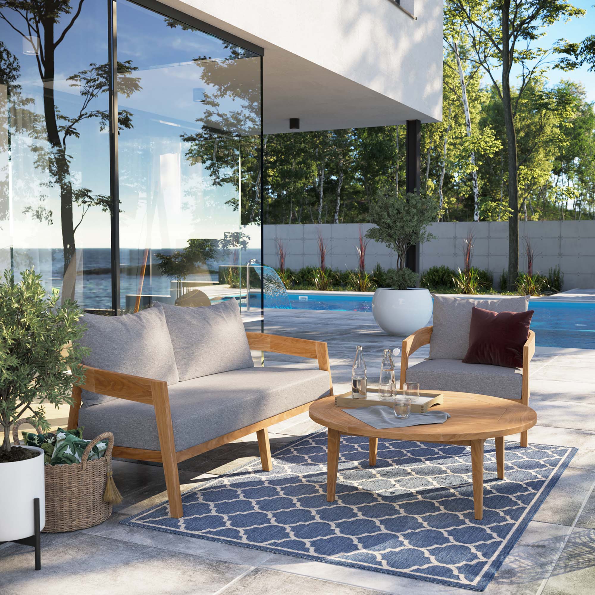 Brisbane 3-Piece Teak Wood Outdoor Patio Set by Modway - Image 12