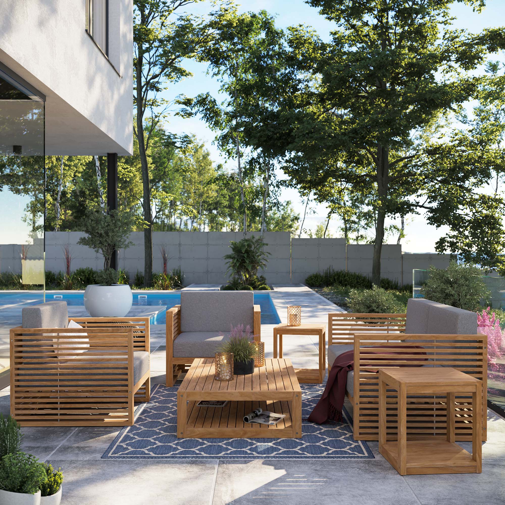 Carlsbad 6-Piece Teak Wood Outdoor Patio Set by Modway - Image 17