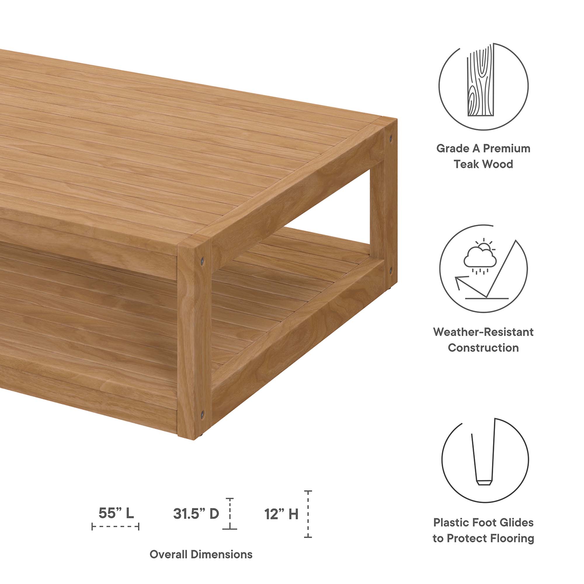 Carlsbad 3-Piece Teak Wood Outdoor Patio Set by Modway - Image 4