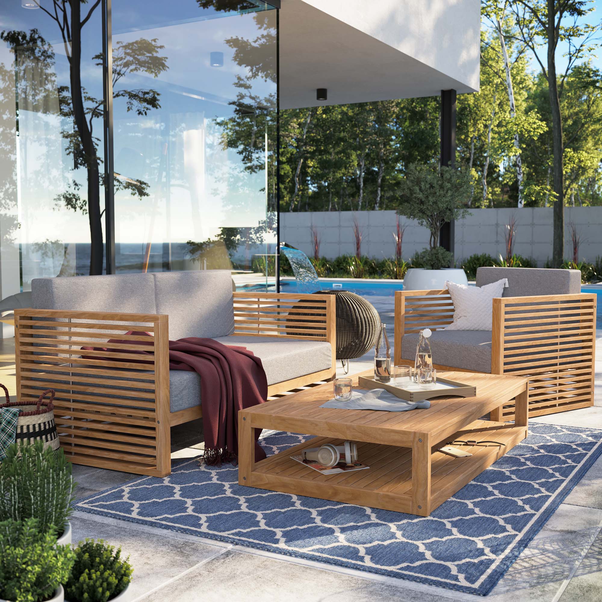 Carlsbad 3-Piece Teak Wood Outdoor Patio Set by Modway - Image 14