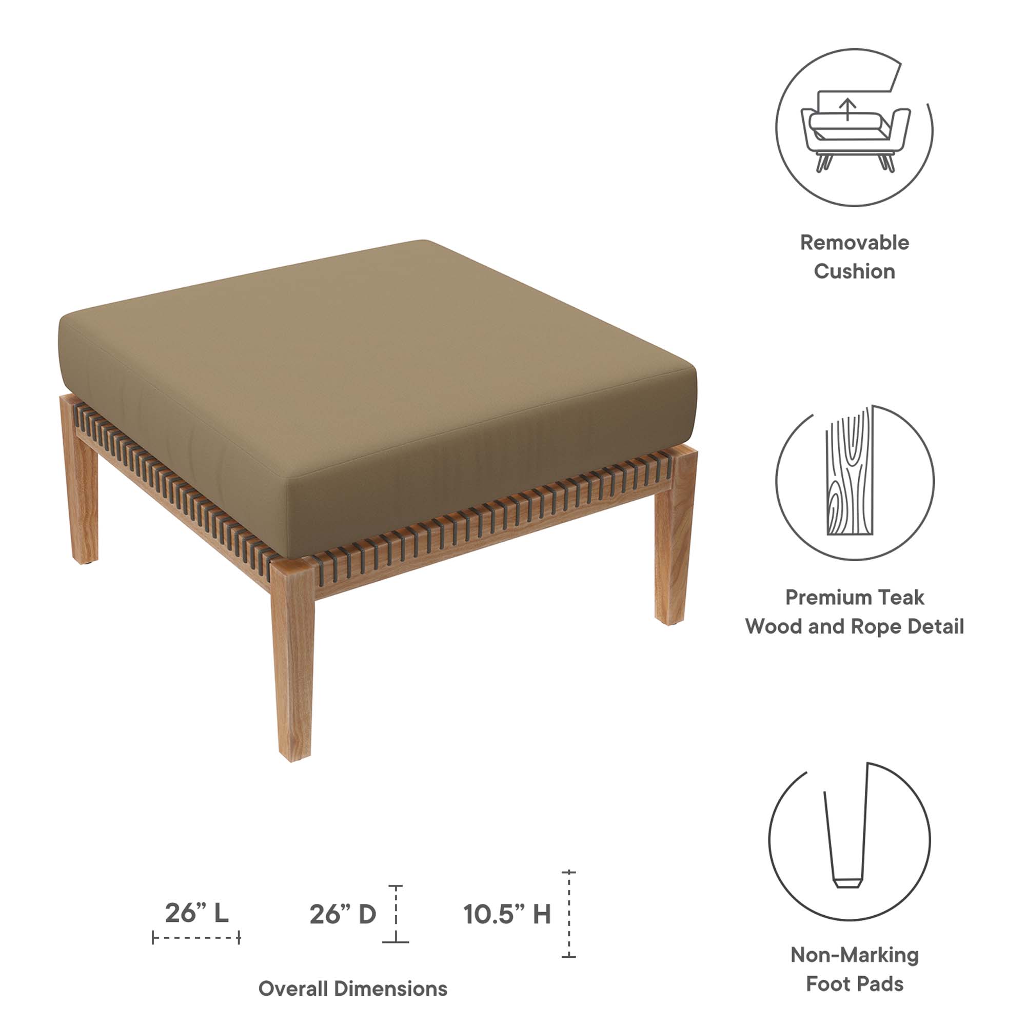 Clearwater Outdoor Patio Teak Wood Ottoman by Modway - Image 2