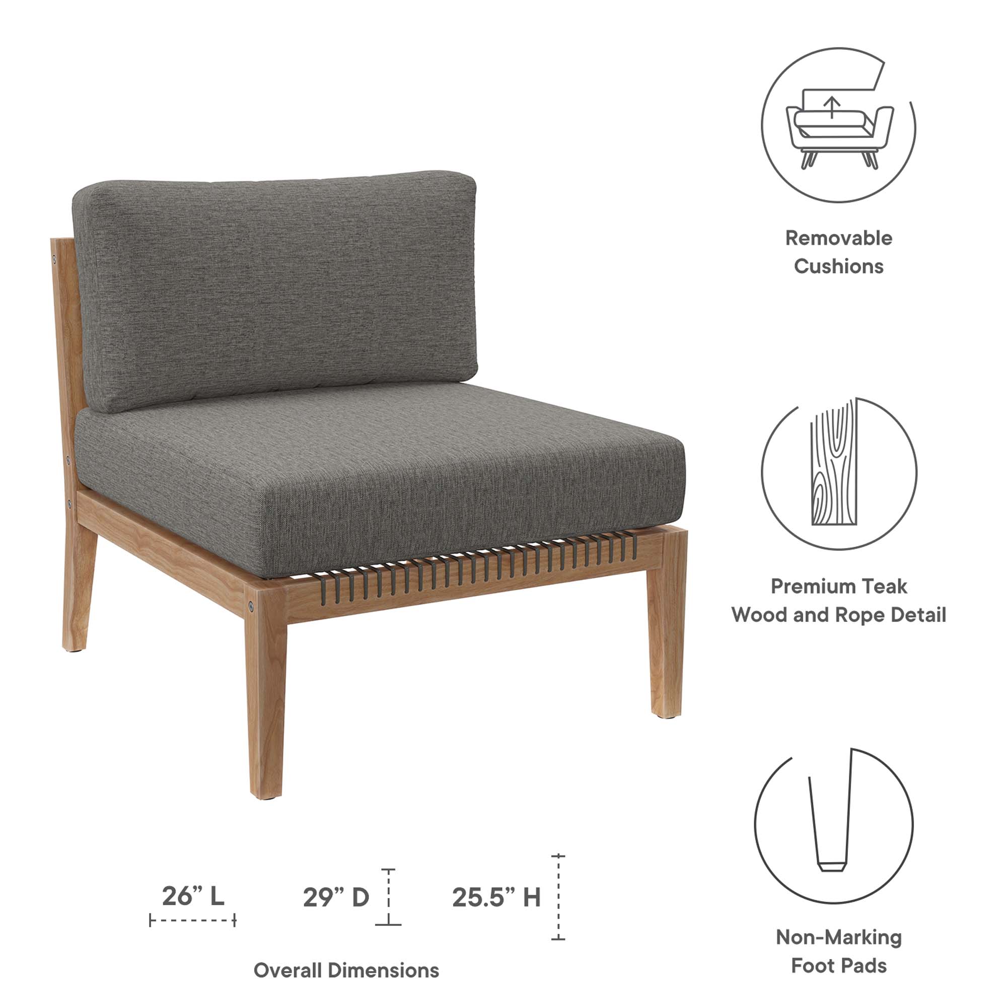 Clearwater Outdoor Patio Teak Wood Armless Chair by Modway - Image 2