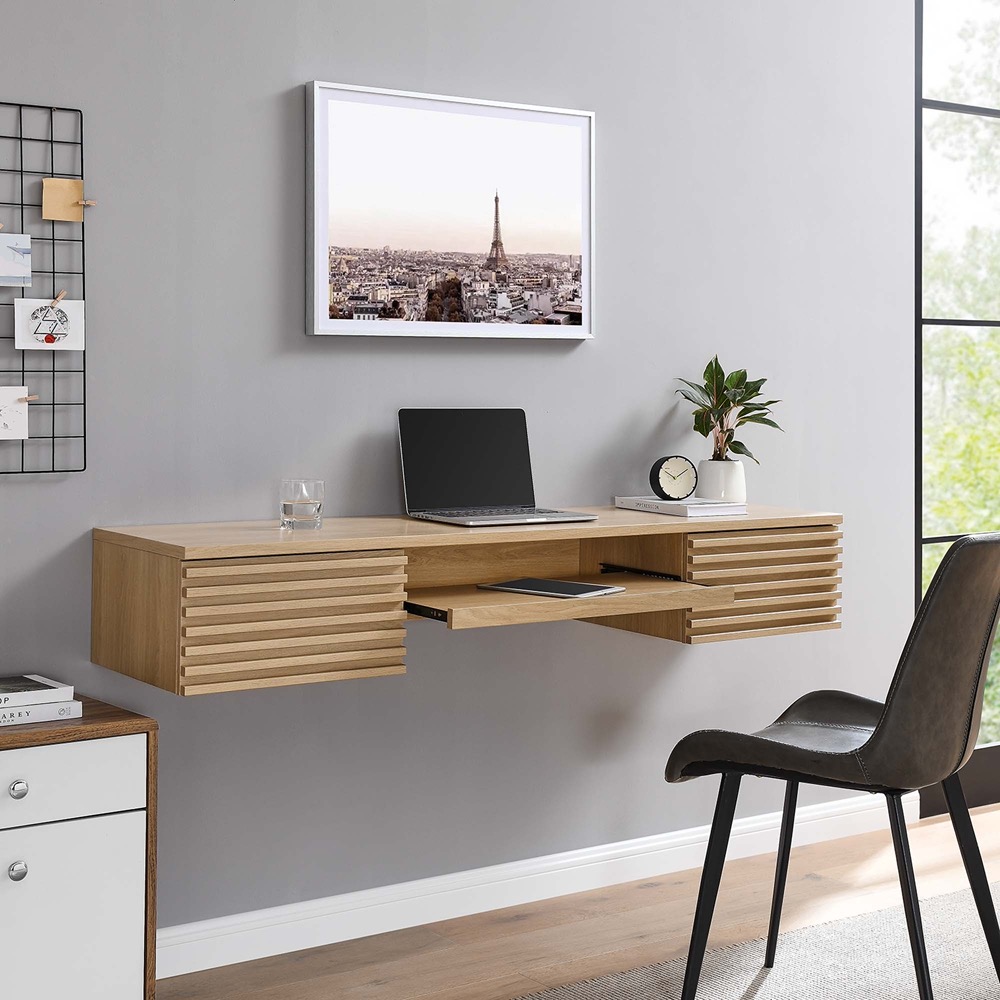 Render Wall Mount Wood Office Desk in Oak by Modway - Image 9