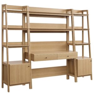 Bixby 3-Piece Wood Office Desk and Bookshelf by Modway in Oak by Modway
