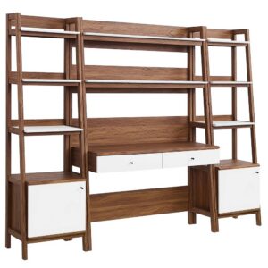 Bixby 3-Piece Wood Office Desk and Bookshelf by Modway in Walnut White by Modway
