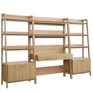 Bixby 3-Piece Wood Office Desk and Bookshelf by Modway in Oak by Modway