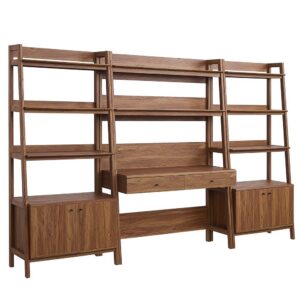 Bixby 3-Piece Wood Office Desk and Bookshelf by Modway in Walnut by Modway