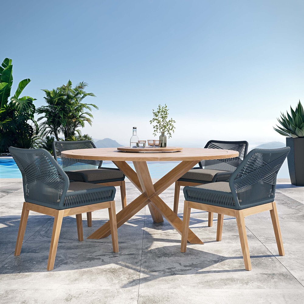 Wellspring 5-Piece Outdoor Patio Teak Wood Dining Set in Blue Graphite by Modway - Image 11