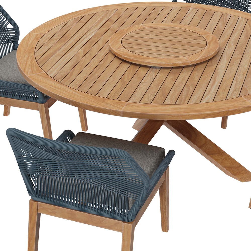 Wellspring 5-Piece Outdoor Patio Teak Wood Dining Set in Blue Graphite by Modway - Image 4