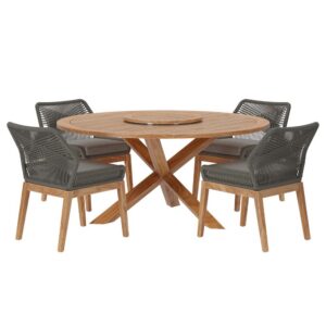 Wellspring 5-Piece Outdoor Patio Teak Wood Dining Set in Gray Graphite by Modway
