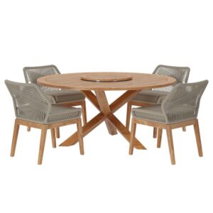 Wellspring 5-Piece Outdoor Patio Teak Wood Dining Set in Light Gray Greige by Modway