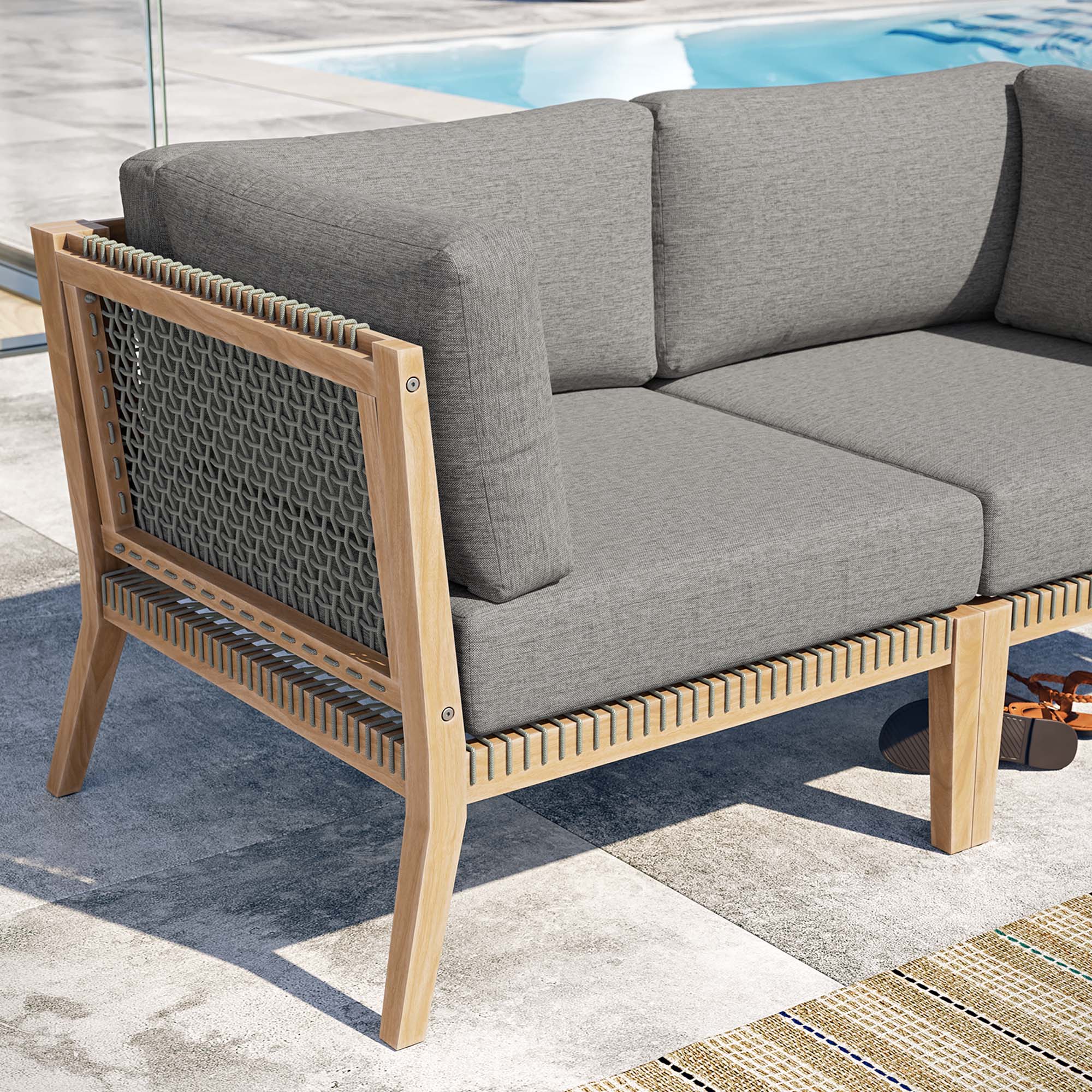 Clearwater Outdoor Patio Teak Wood Loveseat by Modway - Image 8