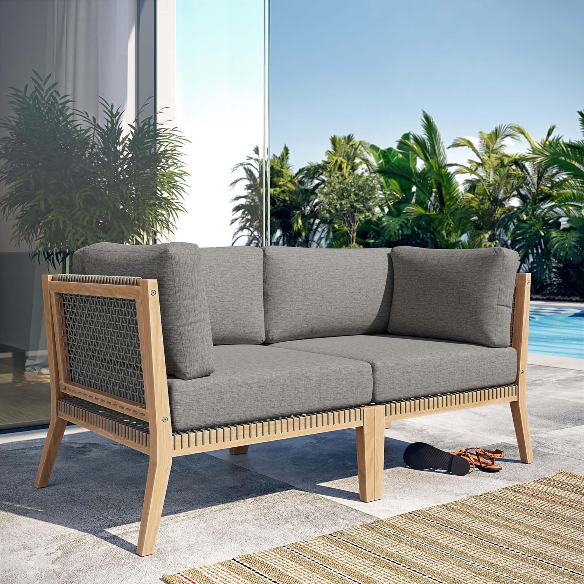 Clearwater Outdoor Patio Teak Wood Loveseat by Modway - Image 7
