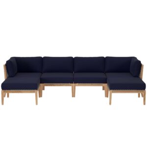 Clearwater 6-Piece Outdoor Patio Teak Wood Sectional Sofa by Modway