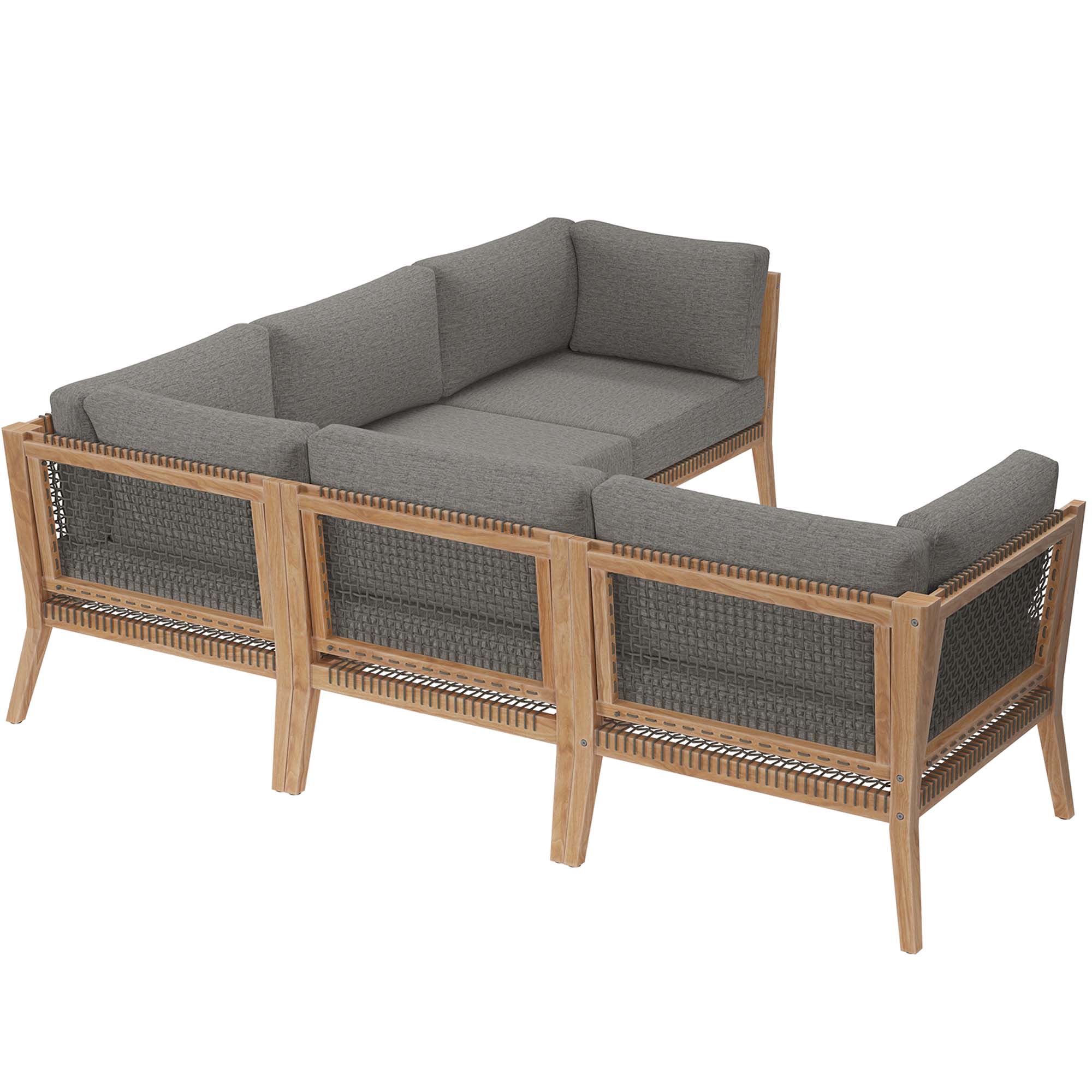 Clearwater 5-Piece Outdoor Patio Teak Wood Sectional Sofa by Modway - Image 3