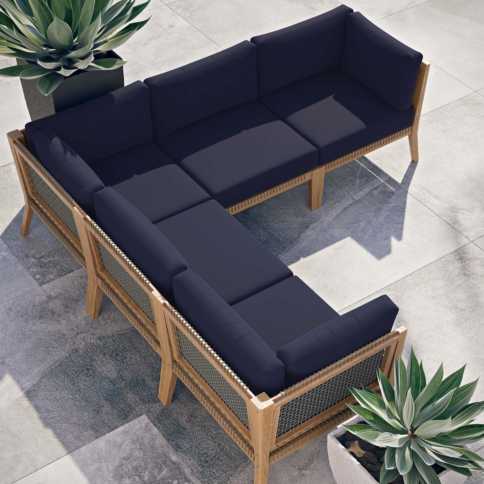 Clearwater 5-Piece Outdoor Patio Teak Wood Sectional Sofa by Modway - Image 11