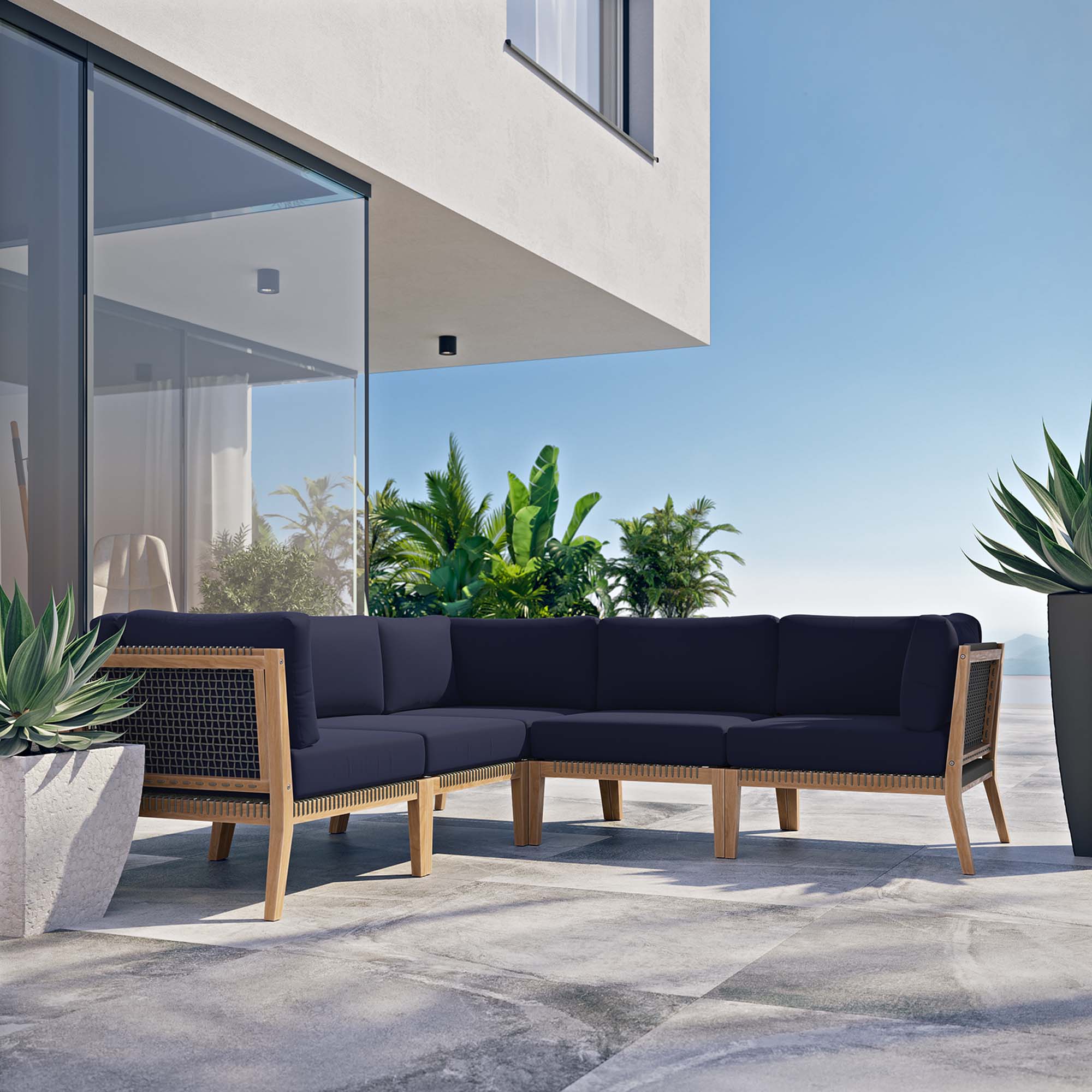 Clearwater 5-Piece Outdoor Patio Teak Wood Sectional Sofa by Modway - Image 10